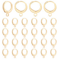 30Pcs Brass Huggie Hoop Earring Findings with Loop Ring Real 18K Gold Plated 12 Gauge 15x11.5x2mm Hole: 2mm Pin: 0.8mm