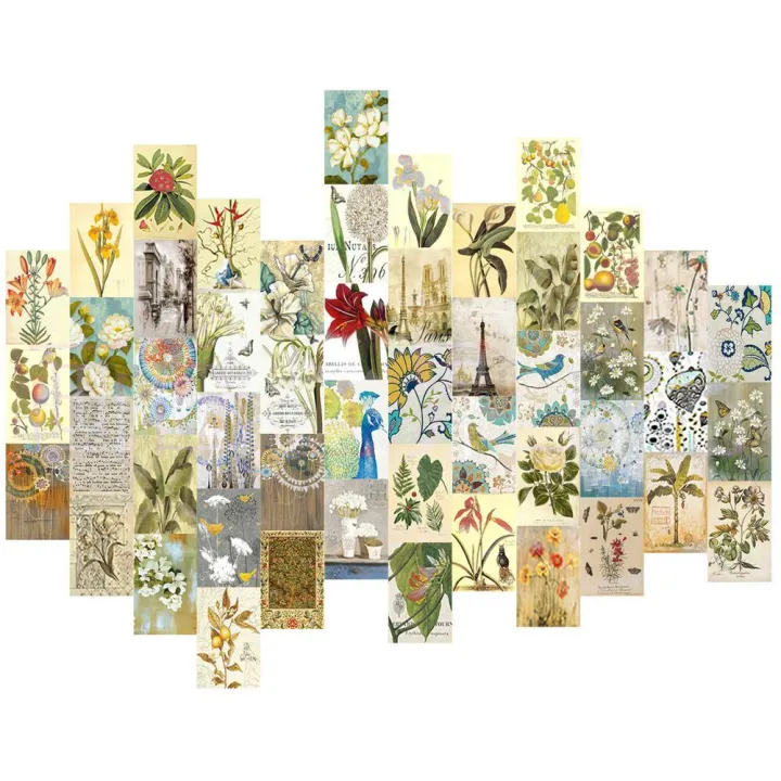 50pcs Vintage Botanical Wall Collage Kit Aesthetic Plant Pictures For Wall Collage Print Room 9522