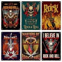 Tin Sign  metal paintingRock Band Guitar Skull Retro Metal Signage Tin Painting Music Poster Home Living Room Bar Club Band Wall Art Decor Aesthetic