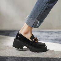 Thick-heeled small leather shoes womens British style 2021 new wild jk big head plid-heel loafers womens singles shoes