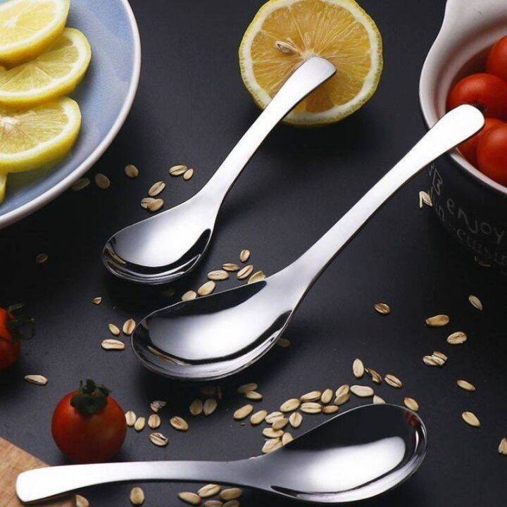 Soup Spoon With Long Handle Stainless Steel Dinner Spoon / Dessert