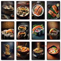 Food Sushi Salmon Roll Ramen Noodles Poster Canvas Painting Picture Restaurant Dining Hall