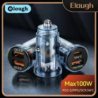 Elough 100W ตัวชาร์จแบบมีไฟ USB ที่ชาร์จสำหรับ Samsung อย่างรวดเร็ว Huawei Mini 15W USB Type C โทรศัพท์ในรถยนต์ที่ชาร์จสำหรับไอโฟน