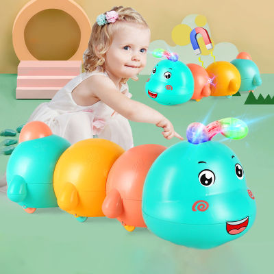 เด็กกระพริบ Caterpillar ของเล่นโปร่งใส Light Up เพลง LED ที่มีสีสัน Mechanical Gear Caterpillar Luminous รุ่นของขวัญเด็ก