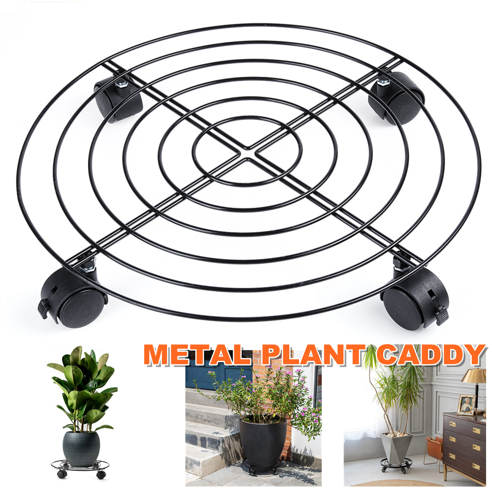 yeehao Indoor Outdoor Plant Caddy With Wheels Heavy Duty Iron Potted Plant Flower Pot Rack Stand Holder 
