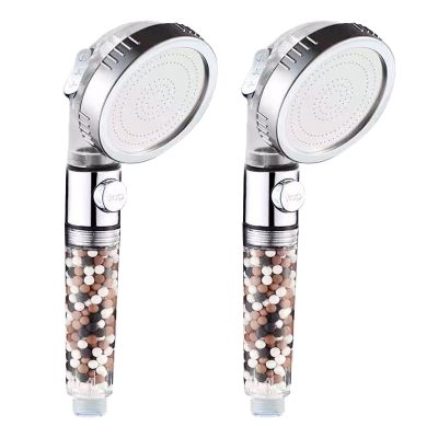 2Pcs Shower Head with Beads Filter Pressure Boosting Shower Head Spray with 3 Modes Water Saving Bathing for Home