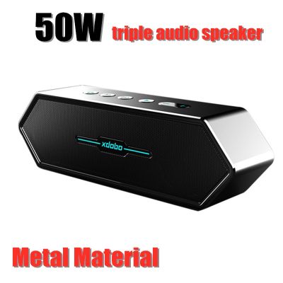 50W Portable High Power Gaming Bluetooth Speaker Outdoor Metal Subwoofer 3D Surround Sound Column 6600mAh Battery Audio Center