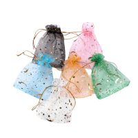 100pcs/bag Moon Star Organza 7x9 9x12cm Small Christmas Drawstring Gift Bag Charm Jewelry Packaging Bags amp; Pouches