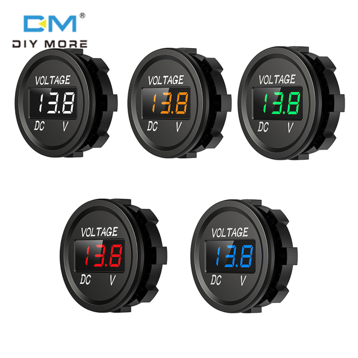 Diymore Voltmeter Digital LED DC12 V Panel Bulat Tahan Air untuk Kendaraan Perahu Sepeda Motor