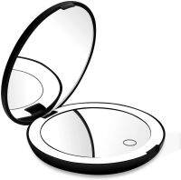 LED Lighted Travel Makeup Mirror 1x10x Magnification Compact Mirror Portable for Handbag Purse Pocket 3.5 inch Illuminated