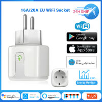 Tuya 16A20A EU Smart Socket WiFi Smart Plug พร้อมฟังก์ชั่นการตรวจสอบพลังงานการควบคุมด้วยเสียงผ่าน Alexa Home Yandex