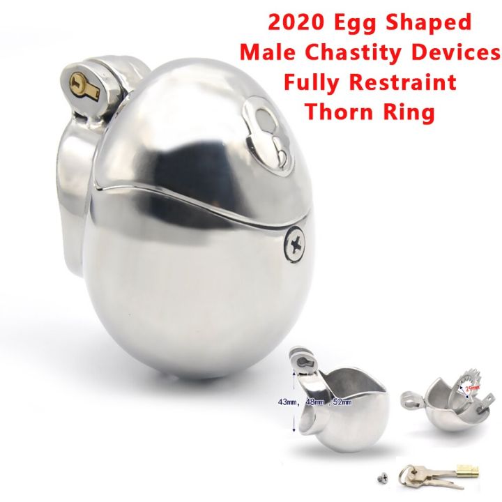 New Stainless Steel Male Chastity Devices With Thorn Ring Egg Shape Ball Stretcher Male Chastity 8459