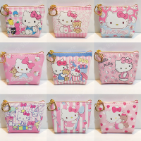 Kawaii การ์ตูนกระเป๋า Sanrio H ello K Itty มินิผู้หญิงสั้นกระเป๋าสตางค์ผู้ถือบัตรกระเป๋าสตางค์แฟชั่นซิปหนัง PU เหรียญขนาดบริสุทธิ์