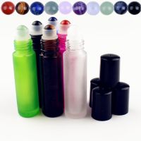 10pcs 10ml Frosted Glass Essential Oil Bottle with Natural Gemstone Roller Ball Empty Refillable Perfume Bottles Liquid Roll On