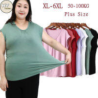 เสื้อกล้ามขนาดพิเศษ XL-6XL สำหรับผู้หญิงเสื้อกั๊กเสื้อผู้หญิงคอกลมเสื้อเด็กแขนกุดบางสำหรับที่บ้านสำหรับสุภาพสตรีใส่ในฤดูร้อน2023สีทึบ