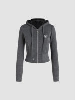 Cider Solid Heart Embroidery Zipper Hoodie