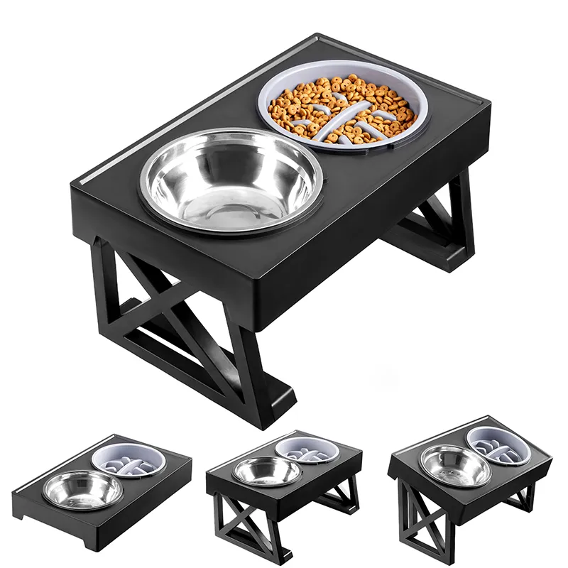 Adjustable Height Dog Double Bowls Stand Pet Feeding Dish Bowl Small Medium  Big Dog Elevated Food Water Feeders Lift Table