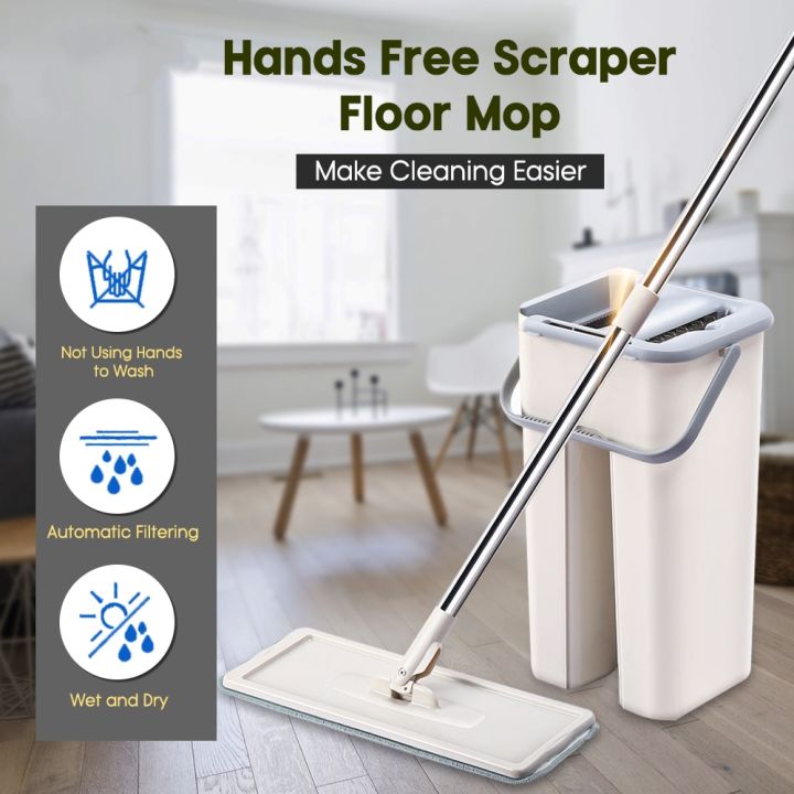 SCRATCH Cleaning Mop with Bucket Hands-Free Microfiber Flat Spin