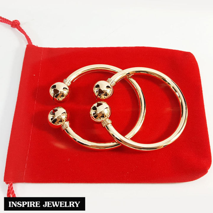 inspire-jewelry-กำไลข้อเท้าเด็ก-กระพรวนคู่-pink-gold-สวยหรู-กลมเกลี้ยง