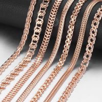 【CW】Vintage Necklace For Women Men 585 Rose Gold Color Venitian Curb Snail Foxtail Link Chains Necklaces Fashion Jewelry 5060cm CNN1