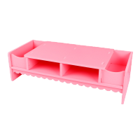 Cute Pink Monitor Stand Desk Storage Rack Wooden Computer Riser Desk Organizer Storage Shelves Cabinet Home Office Supplies