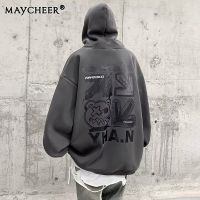 MAYCHEER   เสื้อฮู้ดผู้ชายขนาดใหญ่ทรงหลวมเสื้อกันหนาวพอดีตัวใหม่สำหรับวัยรุ่น