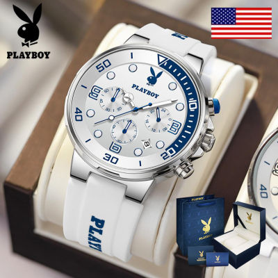PLAYBOY Sports Wacth For Men Waterproof Original 2023 New Style Multifunction Dial White Silicone Strap Calendar Display