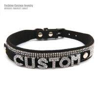 ☏❖✌  Rhinestone Letters Custom Collar Choker Necklace Men Soft Leather Customized Name Jewelry