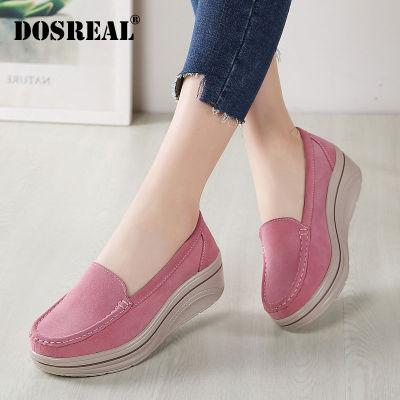 DOSREAL Women Wedge Shoes Genuine Leather 5CM Platform Casual Shoes For Women Slip On Ladies Loafers Women Shoes Big Size 35-42