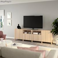 ตู้ทีวี TV Cabinet  ตู้ชั้นวางทีวี  ประตูเปิดพร้อมชั้นใสของ TV Cabinet TV bench with doors and drawers BASTAR  240x42x74 cm