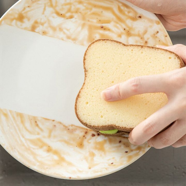 ฟองน้ำล้างจานรูปขนมปังปิ้งอุปกรณ์ล้างจานสำหรับล้างหม้อจานอุปกรณ์ครัวอุปกรณ์ทำความสะอาดในครัวเรือน