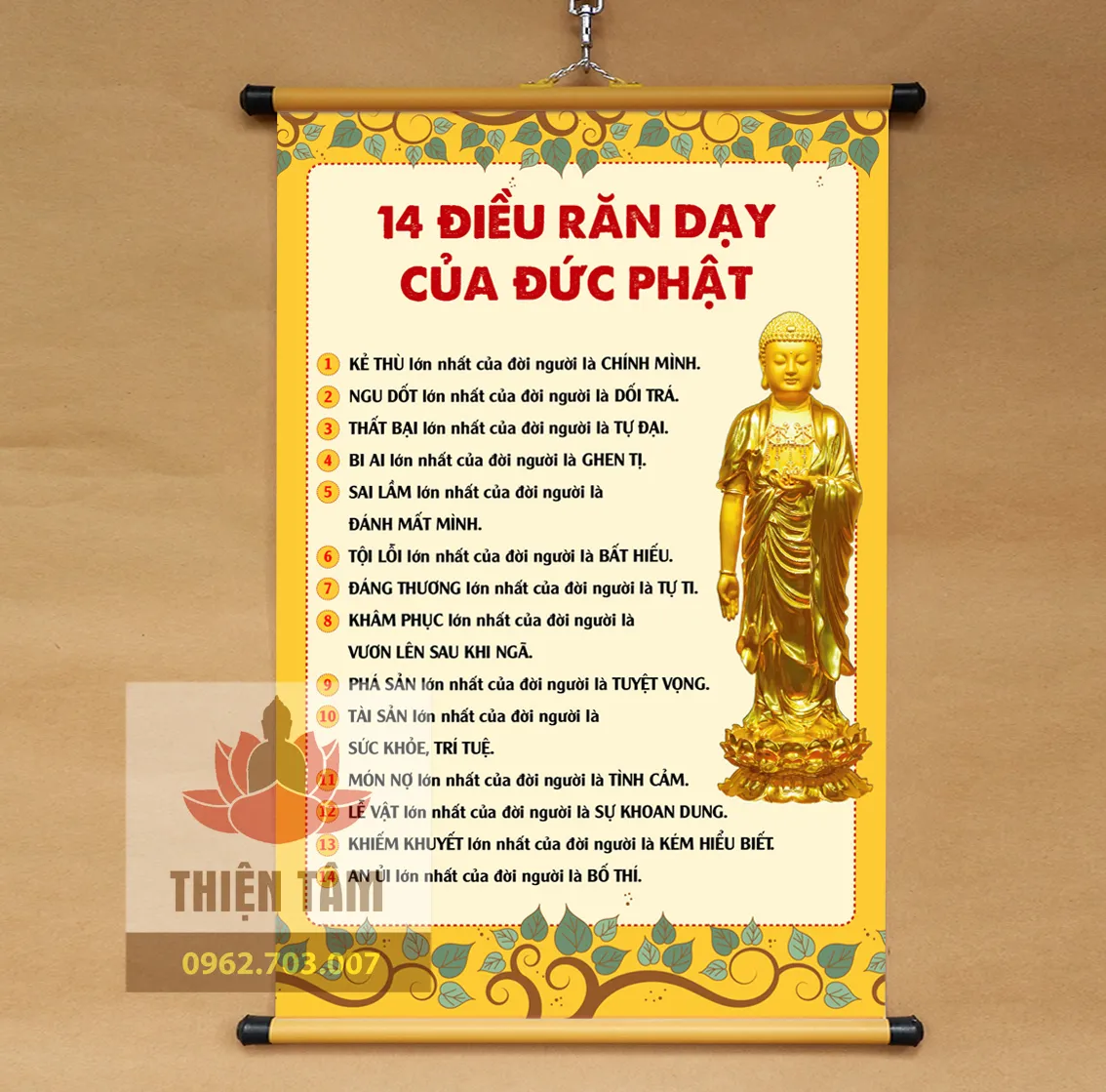 Tranh 14 Điều Phật Dạy 40X60Cm Bằng Vải Phủ Bóng Cao Cấp Dày Dặn | Lazada.Vn