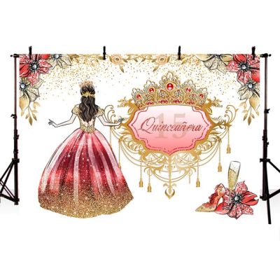 【✆New✆】 liangdaos296 Quinceanera ฉากหลังสำหรับถ่ายภาพเจ้าหญิงสีแดง15แสนหวานสำหรับงานเลี้ยงวันเกิดธงราวประดับตกแต่งเพชรสเปนการฉลองของผู้ใหญ่