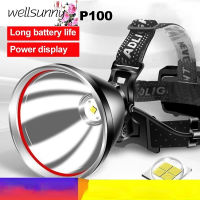 Wellsunny อัลตร้าไฟฉายสว่าง,Quad-Core P100แสงที่แข็งแกร่งเป็นพิเศษไฟฉายแบบคาดศีรษะกลางคืนกลางแจ้งตะเกียงแบบชาร์จไฟได้