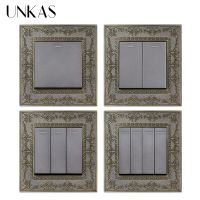 【DT】hot！ UNKAS 1 2 3 4 Gang / Way Wall Embossing Panel Zinc Alloy Luxury Pass Through Gray 86MM