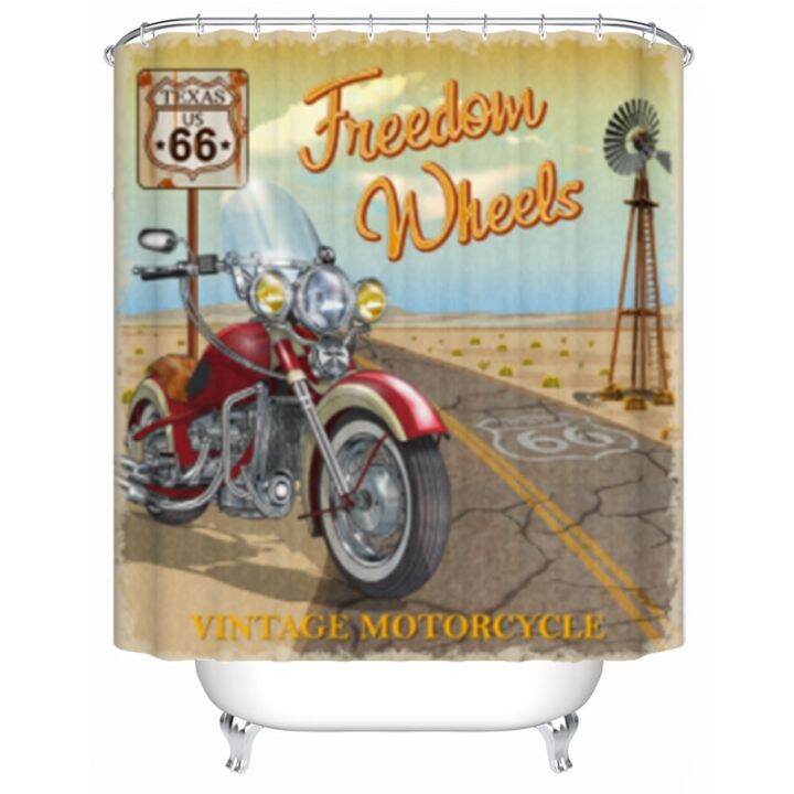 shower-curtain-retro-vintage-gasoline-route-66-classic-motorcycles-waterproof-polyester-fabric-bathtub-curtain-with-hooks