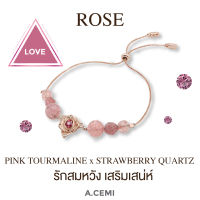 A.CEMI Pink Tourmaline Rose Flower Bracelet สร้อยข้อมือพลอยแท้ พิ้งค์ทัวมาลีน หินนำฌชค ดอกกุหลาบ ของขวัญแฟน