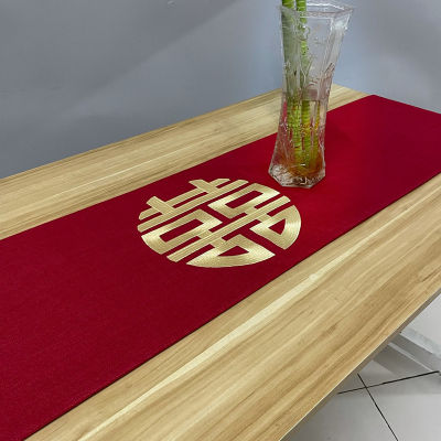 （HOT) ผ้าคาดโต๊ะงานแต่งงานสีแดงตัวอักษรจีนสำหรับตกแต่งงานแต่งงานตามเทศกาล