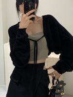 ▲☈☈ Black knitted cardigan jacket for women in autumn thin outer shawl long-sleeved blouse short waistcoat sun protection top