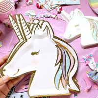 ☂ Unicorn Rainbow Horse Baby Shower Disposable Tableware Gilded Plate Napkin Happy Unicornion Girl 1st Birthday Party Decor