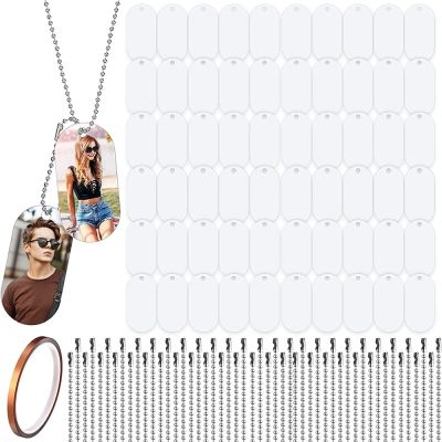 31PCS Sublimation Blank Dog Tags Aluminum Pendants Double Sided Blank Stamping Tags Message Pendant Necklaces DIY Craft Adhesives Tape