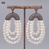 GG Jewelry Natural White Pearl CZ Pave Post Earrings For Women Lady Jewelry Gift