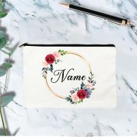 Floral Wreath Personalized Bridemaid Makeup Bag Travel Toiletry Organizer Cosmetic Bag Custom Gift Canvans pouch Girls Trip Gift