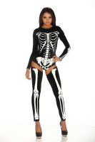 Women Cosplay Costume Halloween Ghost Skeleton Print Masquerade Sexy Horror Queen Bodysuit Suspender Garters Strap Stockings