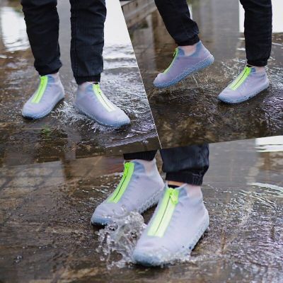 Women and Men Rubber Shoes Cover Zippers Unisex Reusable Waterproof Shoes Covers White Non Slip Silicone Rain Covers Shoes New Shoes Accessories