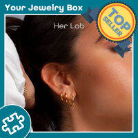 Her Lab Jewelry | ต่างหูทรงกลมพื้นฐาน, ต่างหูสตั๊ดชุบทองใหม่สำหรับผู้หญิง, เข้าคู่กัน, ต่างหูงบ 3 ลิงค์, ต่างหูตุ้มหูแบบแป้นอินเทรนด์