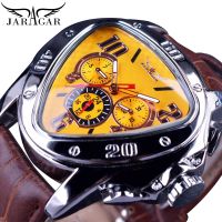 ZZOOI Jaragar Clock Top Brand Luxury Mechanical Automatic Male Watch Yellow Triangle 3 Dial Unusual Watch Men Fashion Sport Wristwatch