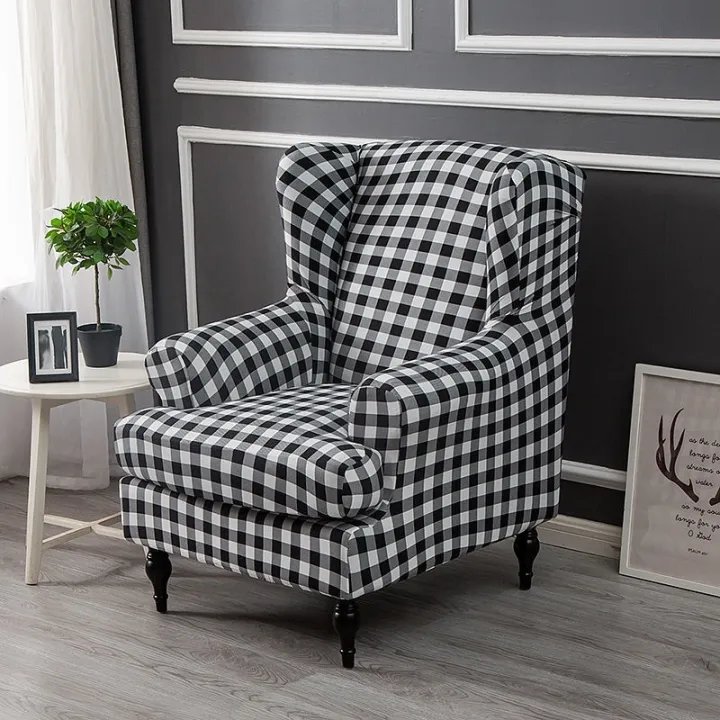 Plaid High Back Sloping Arm King, High Back Arm Chair Covers