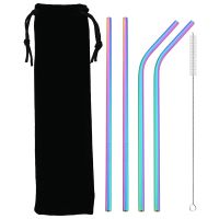 4Pcs Metal Colorful Straw 18/10 Stainless Steel Drinking Straw Set With Cleaner Brush Black Bag Bar Party Drinkware Accessory Specialty Glassware