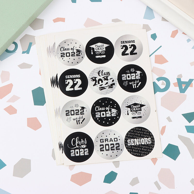 120pcs graduate Circle Stickers Round Square Black Kraft Paper Label Bak~xp 
